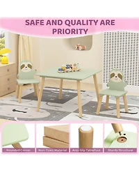 Rainsken Kids Table and Chair Set, with 2 Cute Sloth Chairs, Wood Activity Tables Drawing Play Table Set, for Age 2-6 Boy Girl