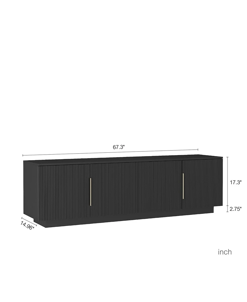 Rainsken 68" Modern Wooden Entertainment Center with Storage, Led Media Console with 16 Color Lights, Tv Stand Compatible with 55 60 65 Inch Tv