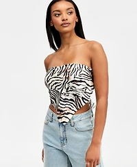 Bar Iii Women's Animal-Print Strapless Tie-Back Scarf Top, Macy's Exclusive