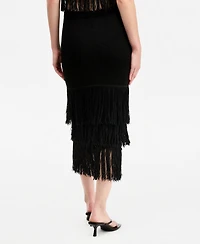 Bar Iii Women's Pull-On Tiered-Fringe Sweater Skirt, Macy's Exclusive