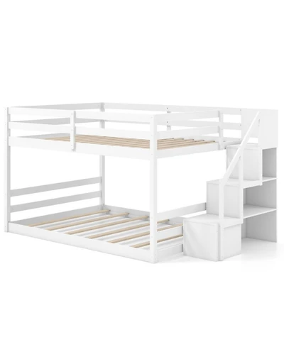 Gouun Pine Wood Full Over Full Bunk Bed with Storage Stairs