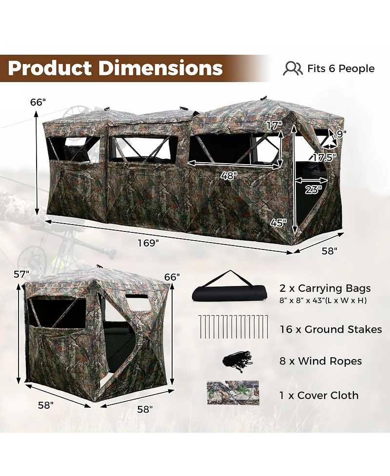 Sugift 2-6 Person Side-by-Side Hunting Blinds Double One-way See-through Ground Blinds