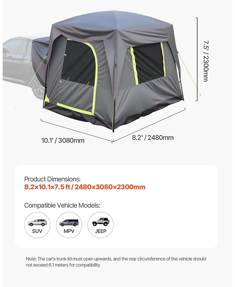 Mecale 10x8 Ft Suv Tent for Camping 5-8 Person with Rainfly Bag