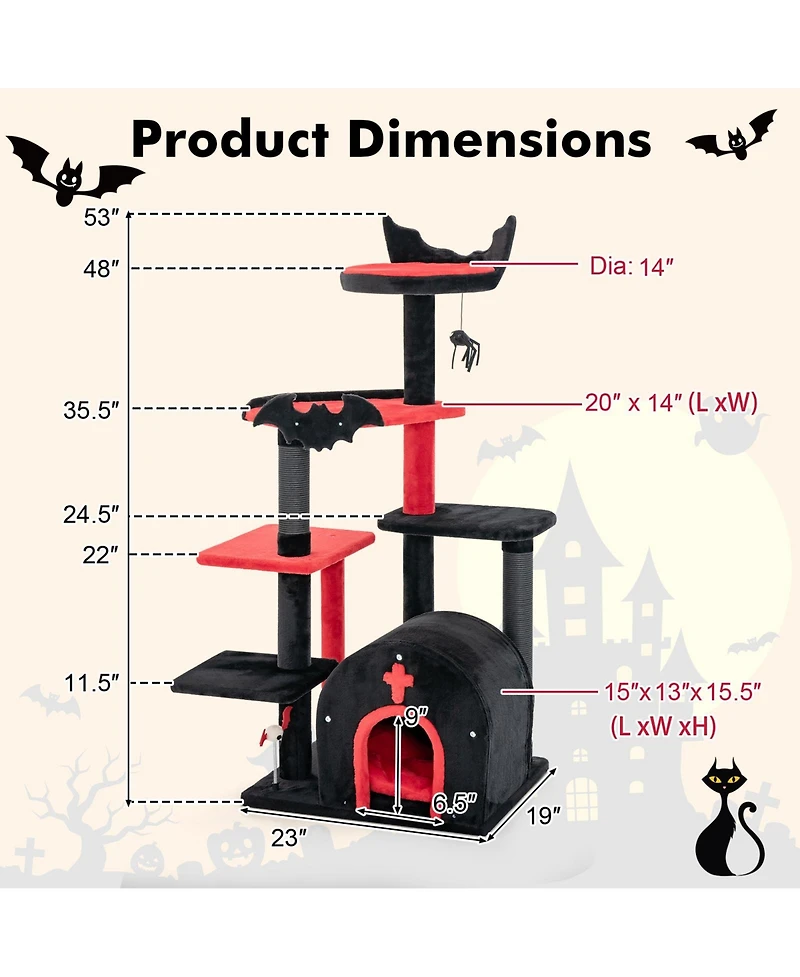 Cozito Cat Tree Gothic 53 in Tower with Arch Condo Coffin Bed