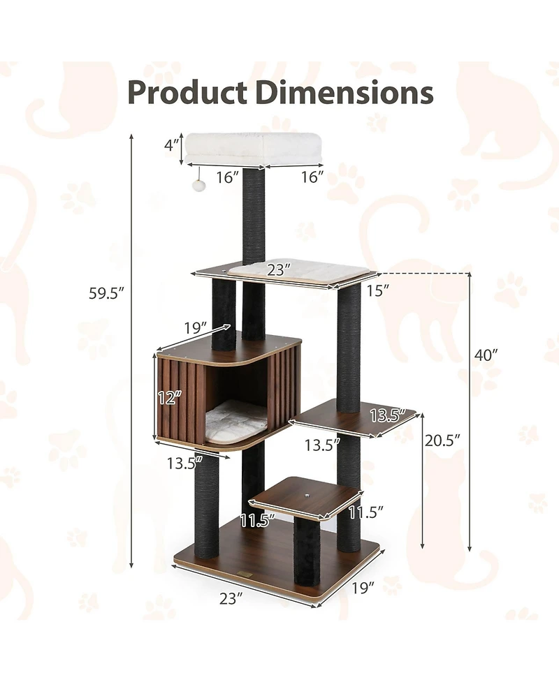 Cozito Cat Tree 59.5 inch Multi-Level with Cushion Top Perch
