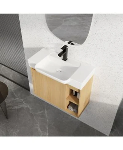Sillysis Inch Wall Mounted Bathroom Vanity With Ceramic Sink Modern Plywood Cabinet Soft Close Door Floating Design