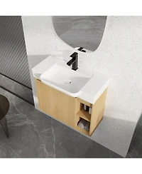 Sillysis Inch Wall Mounted Bathroom Vanity With Ceramic Sink Modern Plywood Cabinet Soft Close Door Floating Design