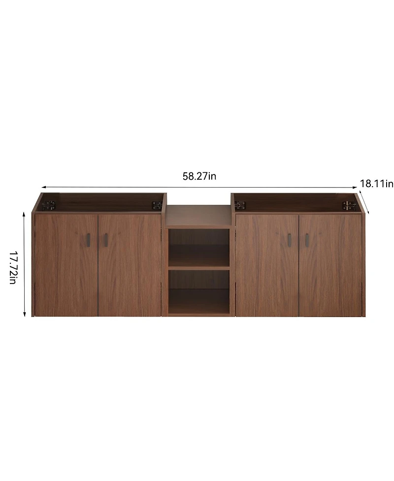 Sillysis 58 Inch Double Sink Wall Mounted Bathroom Vanity with Mdf Cabinet, Soft Close Doors and Storage Shelves, Modern Transitional Design-Sillysis