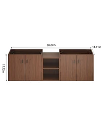 Sillysis 58 Inch Double Sink Wall Mounted Bathroom Vanity with Mdf Cabinet, Soft Close Doors and Storage Shelves, Modern Transitional Design-Sillysis
