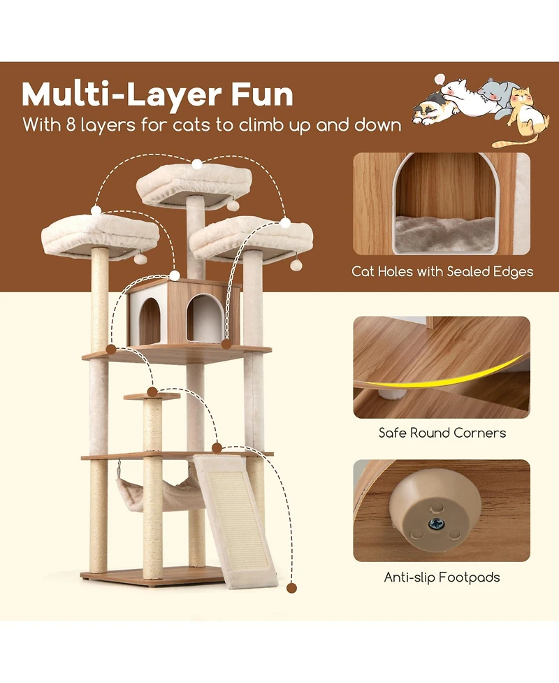 Cozito Cat Tree 68 inch with Padded Perches Condo and Sisal Posts