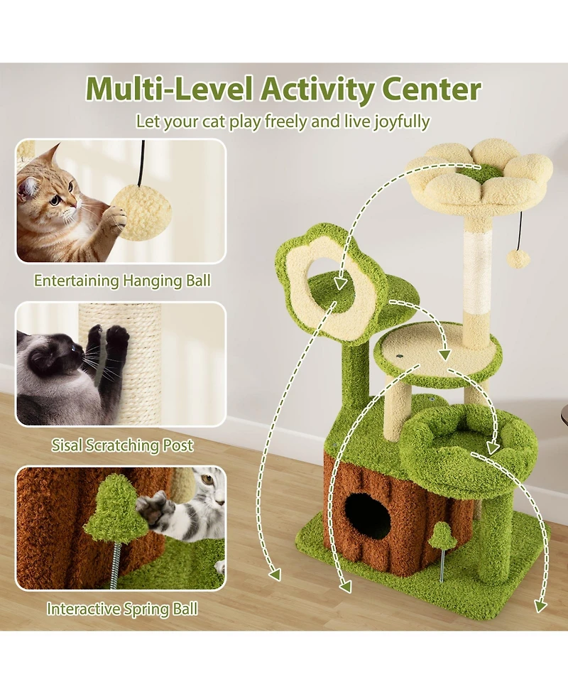 Cozito Cat Tree 40 in Cute Multi-Level with Trunk Condo