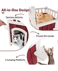 Cozito Cat House 2-Story Wooden with Asphalt Roof and Balcony