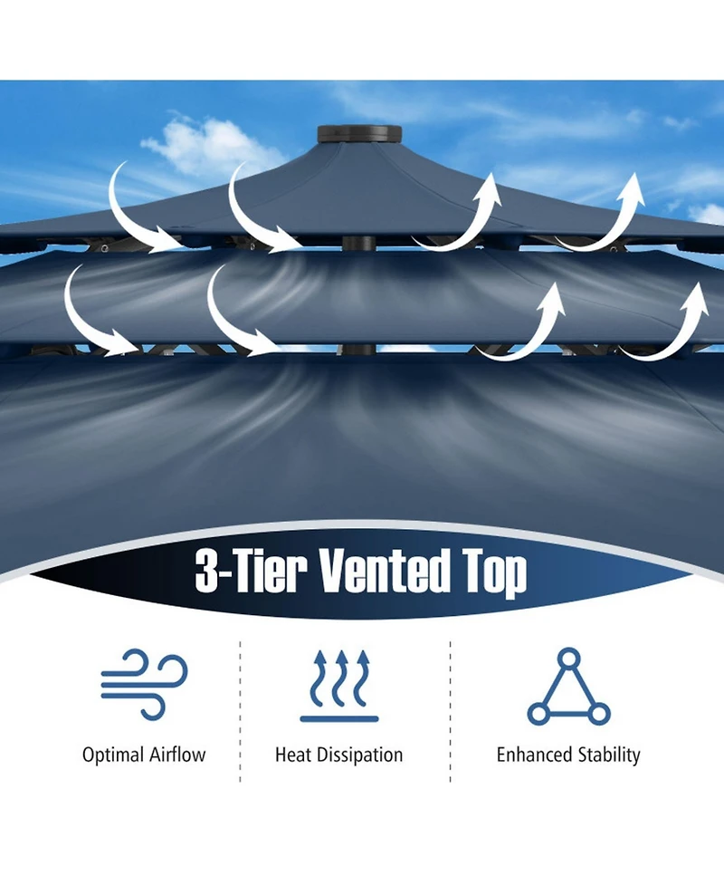 Gouun 10 ft Solar Patio Umbrella with 32 Led Lights and Three-Tier Vented Canopy