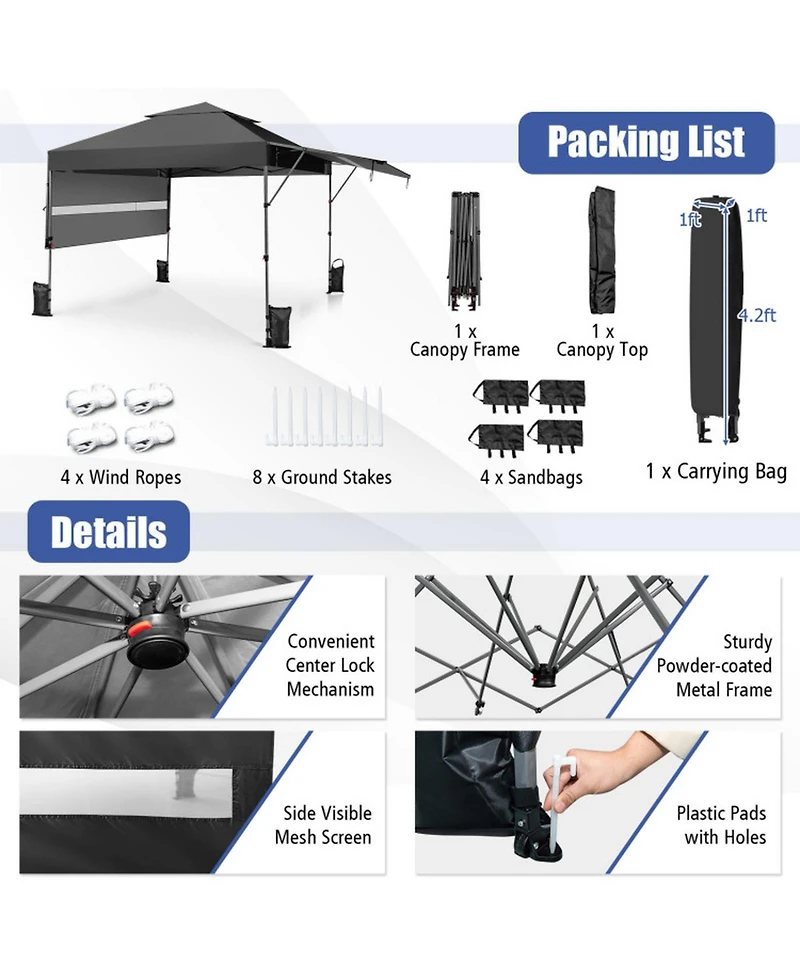 Gouun 10 x 17.6 ft Pop Up Canopy Tent with Dual Half Awnings and Wheeled Carry Bag