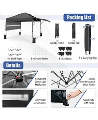 Gouun 10 x 17.6 ft Pop Up Canopy Tent with Dual Half Awnings and Wheeled Carry Bag