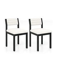 Sugift Set of 2 Dining Chairs Sherpa Upholstered Armless Chair with Wood Frame