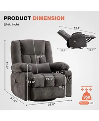 Rainsken Massage Swivel Rocker Recliner Chair with Vibration Massage and Heat, Oversized Single Sofa with 2 Cup Holders, Usb Port for Living Room