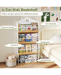 Sugift House-Shaped Kids Bookshelf with Anti-falling Baffles
