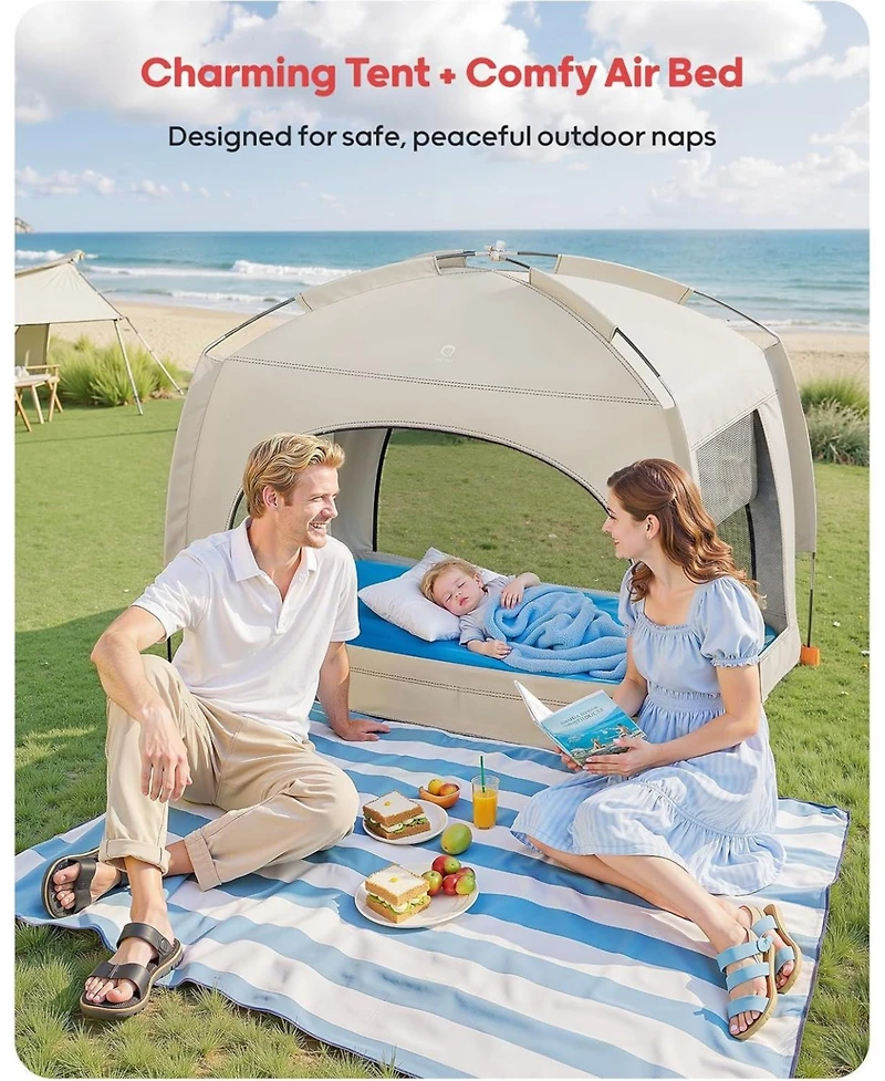 Qpau Inflatable Toddler Travel Bed with Tent - Lightweight Blow Up Kids Air Mattress with Hand Pump - Indoor and Outdoor Portable Sleeping Solution