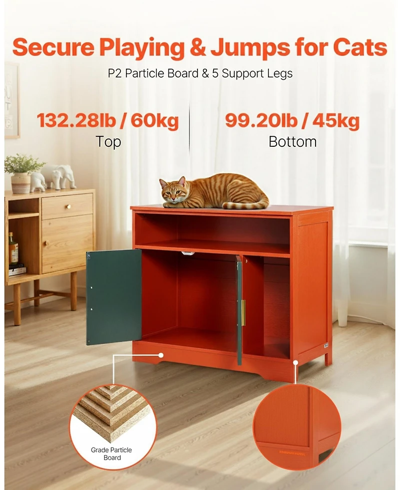 Gouun 31-Inch Hidden Cat Litter Box Enclosure with Shelf and Storage, Enclosed Washroom Cabinet Furniture