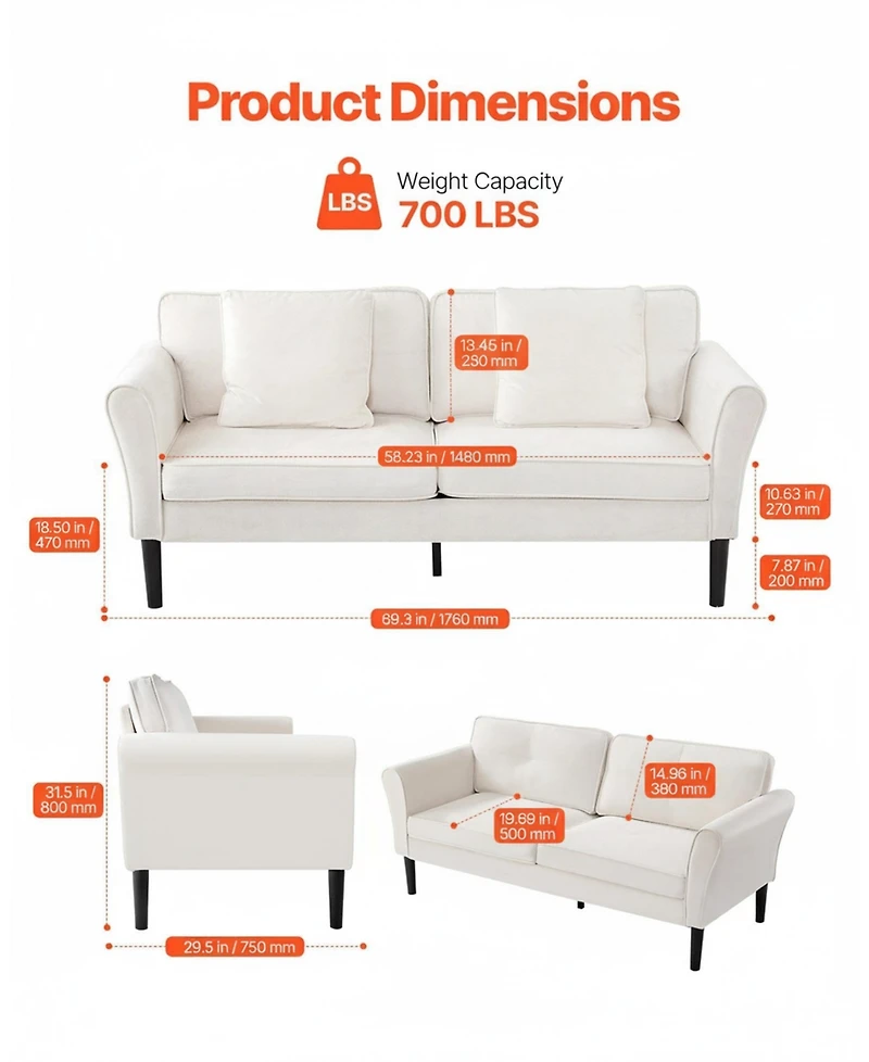 Gouun Velvet 69-Inch Loveseat Sofa with Sinuous Spring Support and Soft Cushions