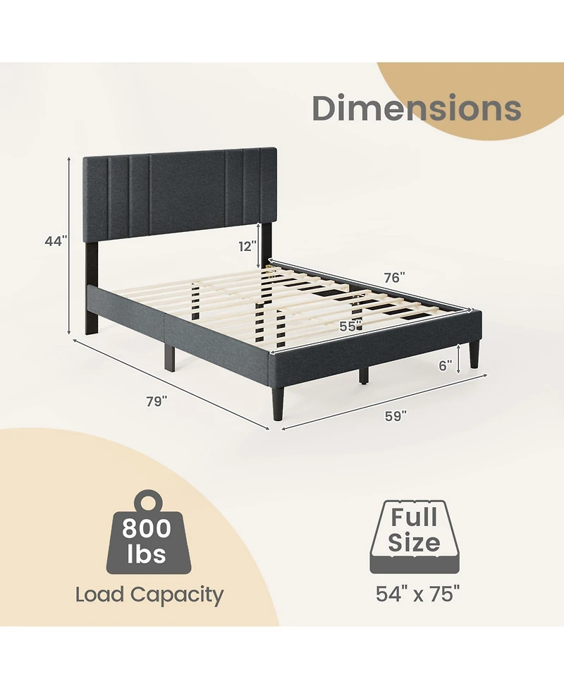 Sugift Bed Frame with Vertical Channel Tufted Headboard and Wooden Slats