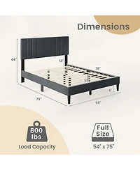Sugift Bed Frame with Vertical Channel Tufted Headboard and Wooden Slats