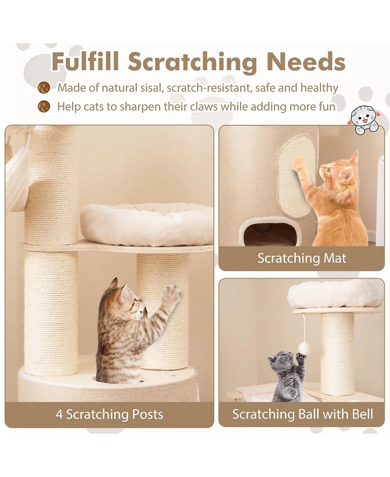 Cozito Cat Tree 74 in Wooden Tower with 2-Story Condo Cushions,