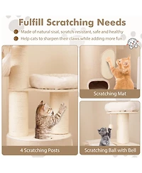 Cozito Cat Tree 74 in Wooden Tower with 2-Story Condo Cushions,