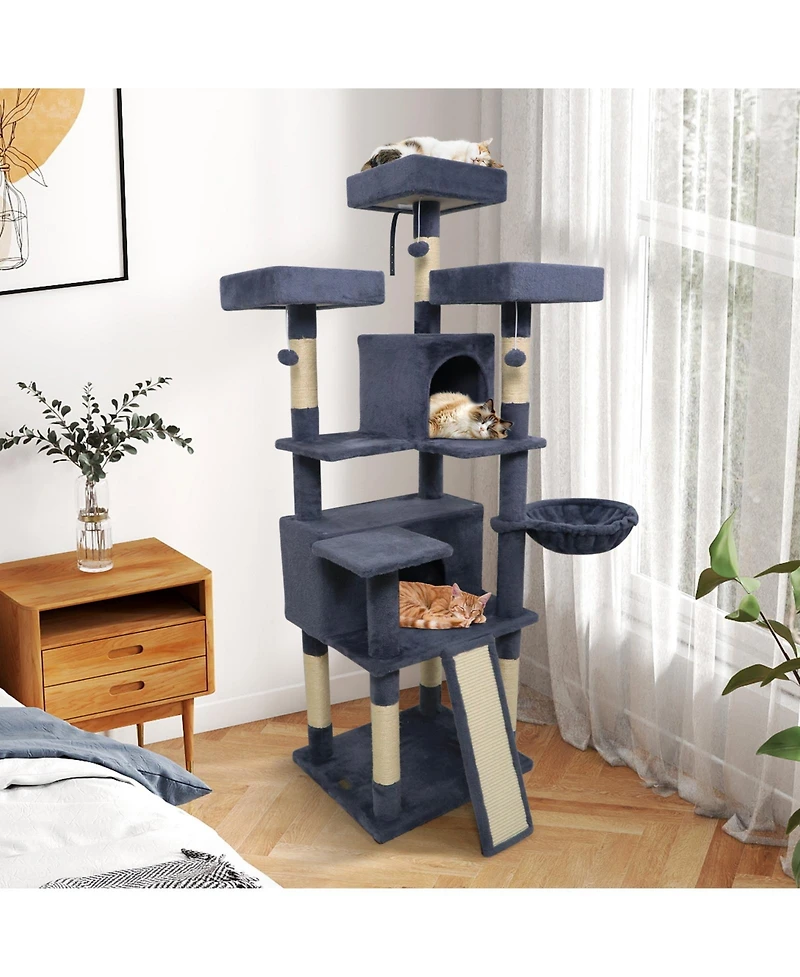 Cozito Cat Tree 65 inch with 3 Plush Perches and 2 Condos