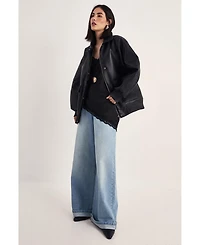 Nasty Gal Women's Longline Faux Leather Bomber Jacket