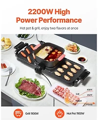 Ecooso 2300W 2-in-1 Electric Hot Pot with Grill, Removable Pot, Dual Temperature Control, Serves 1-6