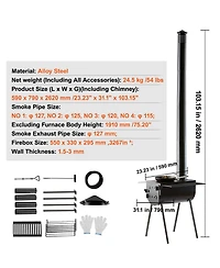 Ecooso 118 Inch Camping Tent Wood Stove with Chimney Pipes, Portable Alloy Steel Hot Tent Stove