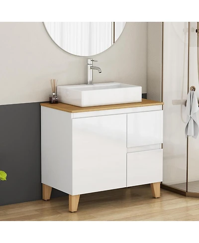 Sillysis Bathroom Vanity with Solid Wood Top, Square Ceramic Sink, Soft Close Drawers for Modern Bathrooms