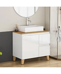 Sillysis Bathroom Vanity with Solid Wood Top, Square Ceramic Sink, Soft Close Drawers for Modern Bathrooms