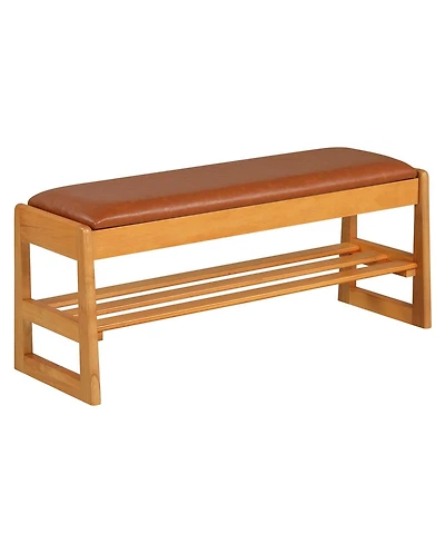 Gouun 2-Tier Rubberwood Shoe Bench with Flip-Open Storage