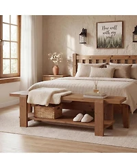 Tribesigns Solid Wood Entryway Bench with Shoe Storage Shelf, 63-Inch Long Farmhouse Entry Shoe Bench, End of Bed Bench