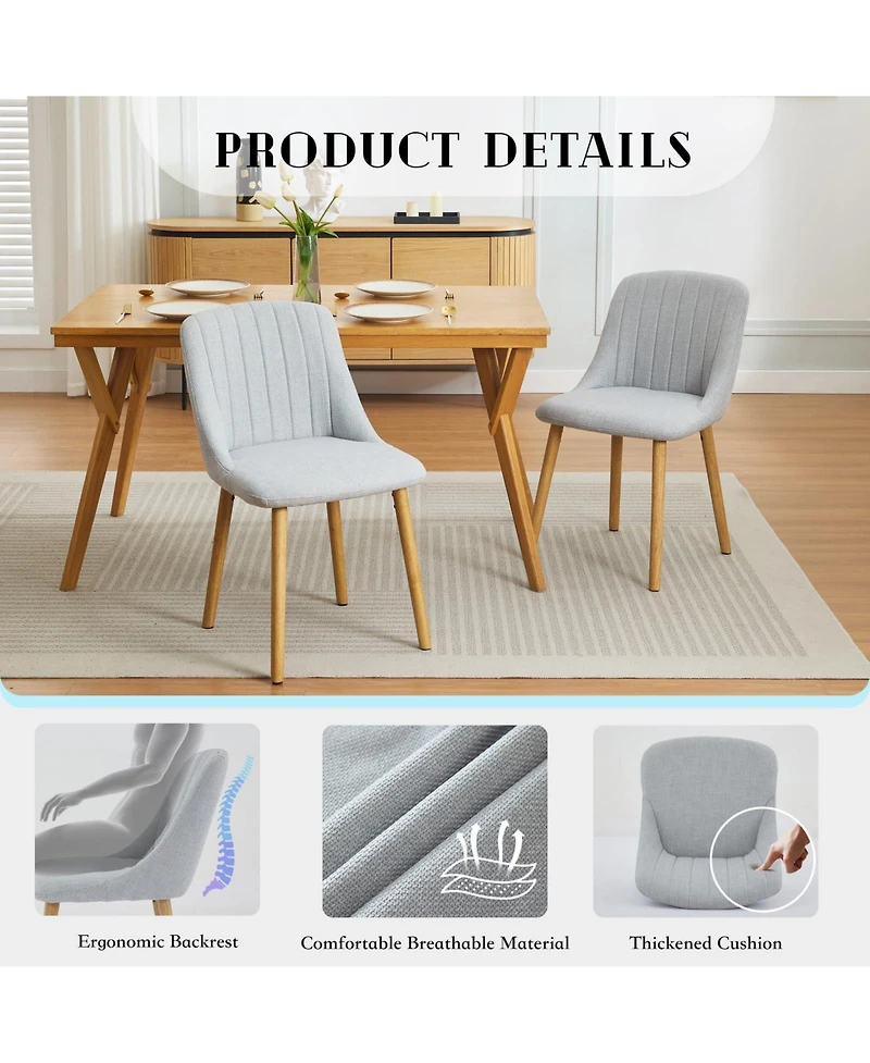 gaomon 4 Dining Chairs,Modern Fabric Upholstered Kitchen Side Chairs,Curved Backrest Dining Chairs with Oak Legs