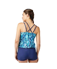 Free Country Women's Double Strap Cut Out Blouson Tankini Top