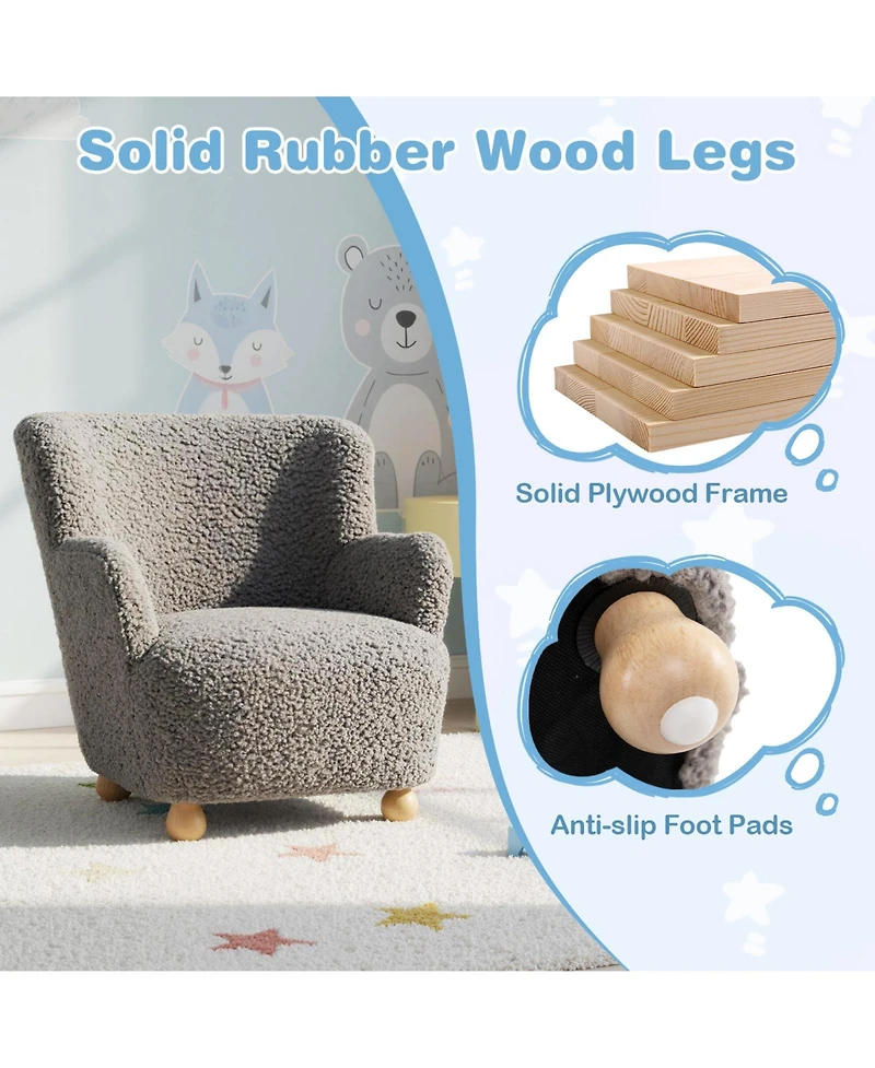 Sugift Sherpa Kids Sofa Comfy Toddler Armchair with Solid Rubber Wood Legs