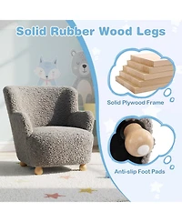 Sugift Sherpa Kids Sofa Comfy Toddler Armchair with Solid Rubber Wood Legs
