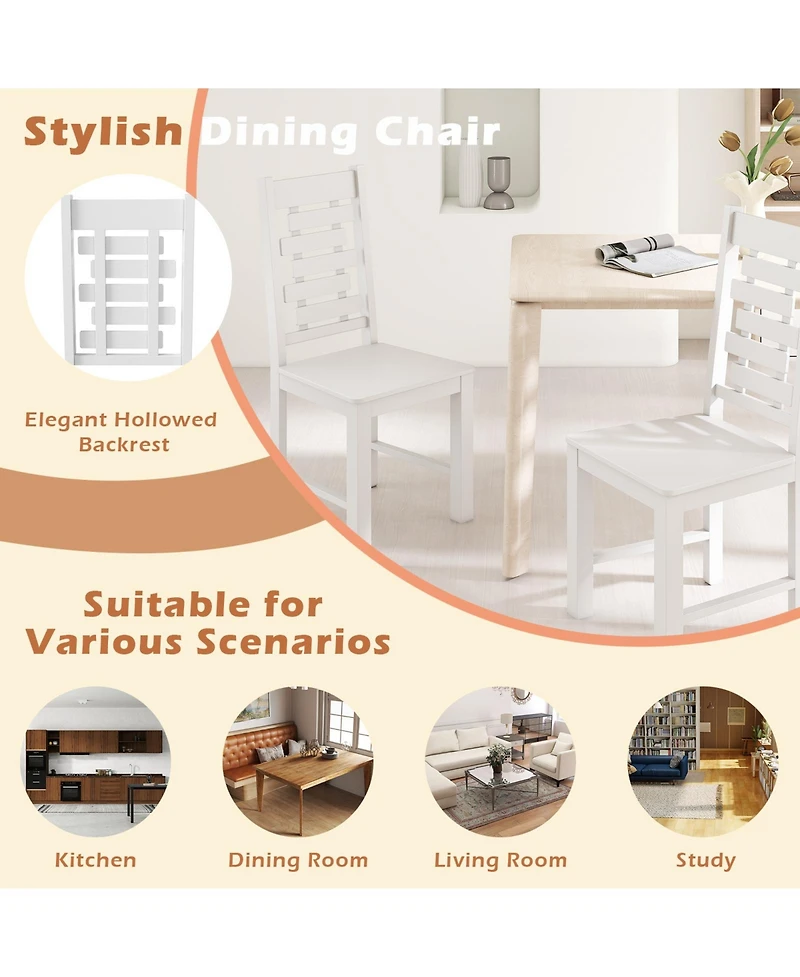 Sugift Wooden Dining Chair Set of 2 Solid Rubber Wood Kitchen Chairs