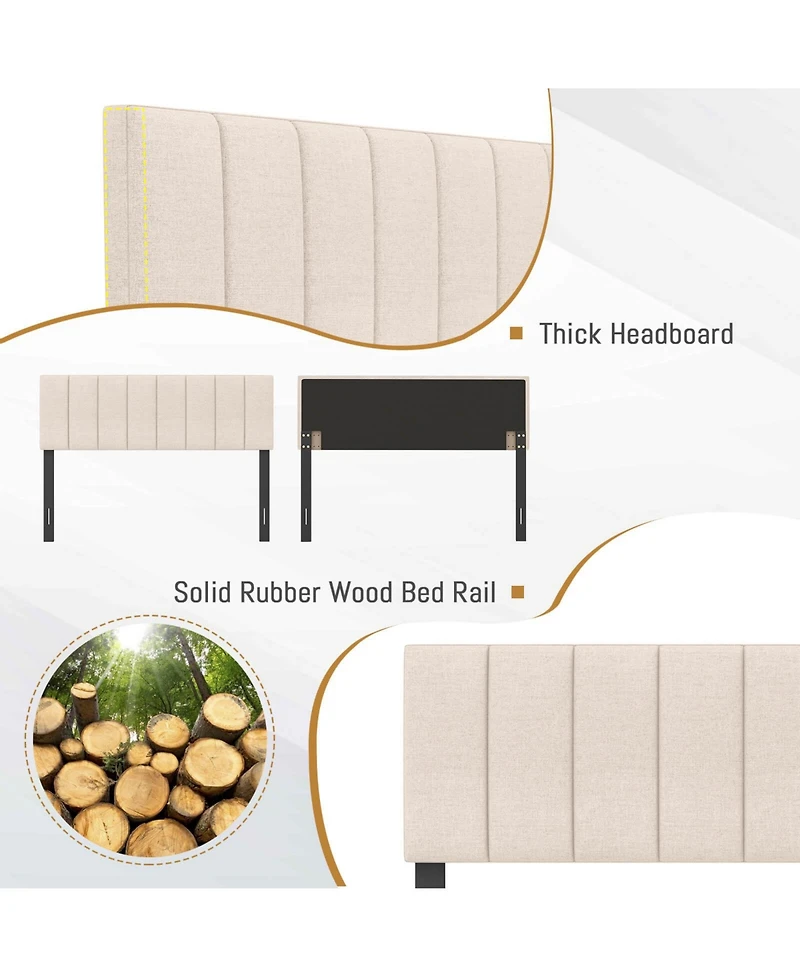 Sugift Linen Upholstered Headboard with Solid Wood Legs and Adjustable Width