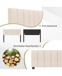 Sugift Linen Upholstered Headboard with Solid Wood Legs and Adjustable Width