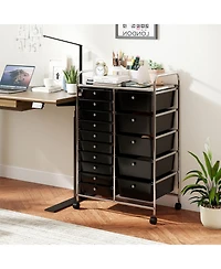 Sugift Rolling Storage Cart 15-Drawer Trolley with Chrome Plated Metal Frame