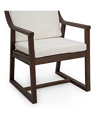 Rainsken Outdoor Dining Chair Set of 2, Sturdy Acacia Wood Armchairs with Curved Support and Removable Cushions for Patio, Garden and Poolside
