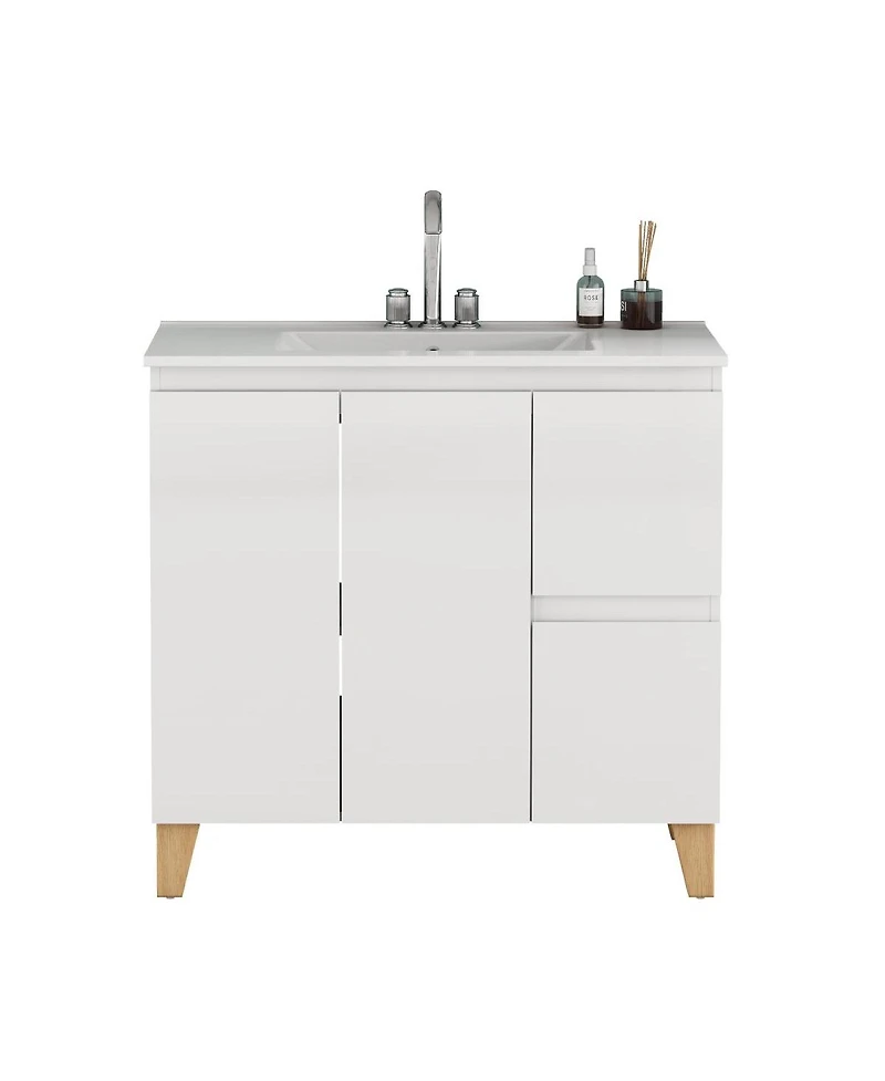 Sillysis 36-Inch Solid Wood Soft-Close Storage Bathroom Vanity with Ceramic Sink
