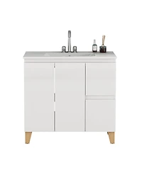 Sillysis 36-Inch Solid Wood Soft-Close Storage Bathroom Vanity with Ceramic Sink