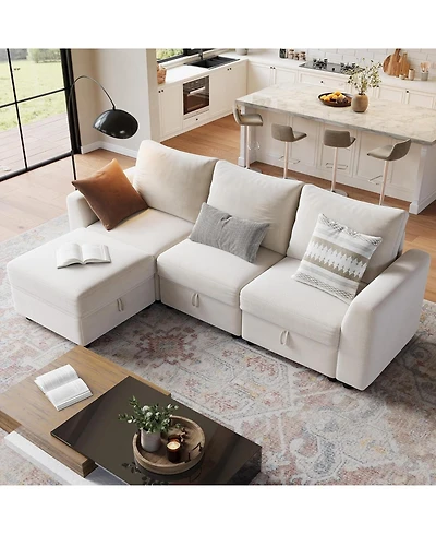 gaomon L-Shape Sectional Sofa with Storage, 108" Modular Couch, 4-Seater Sofa Bed with Ottoman, Chenille Fabric with Hidden Storage for Small Spaces