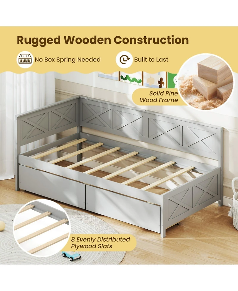 Gouun Pine Wood Twin Daybed with Storage Drawers